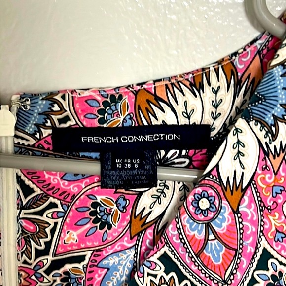 Cream & Pink Paisley Sheath Dress Women’s Size 6 Sleeveless French Connection - Picture 10 of 16